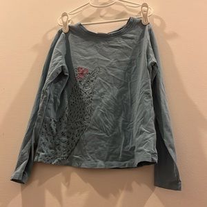 Kids blue llama long sleeve shirt. SMALL HOLE IN SLEEVE.